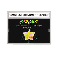 Indoor Enclosed Sliding Glass Dry Erase Black Markerboard with Message Header