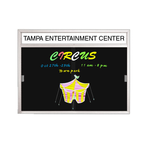 Indoor Enclosed Sliding Glass Dry Erase Black Markerboard with Message Header