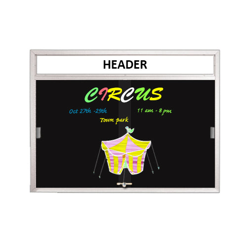 ENCLOSED DRY ERASE MARKER BOARD (RADIUS EDGE) WITH SLIDING DOORS & PERSONALIZED HEADER