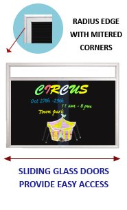 Indoor Radius Dry Erase Marker Boards with Sliding Glass Doors and Message Headers
