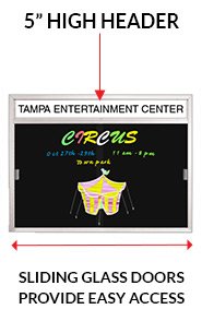 Indoor Enclosed Sliding Glass Dry Erase Black Markerboard  with Message Header