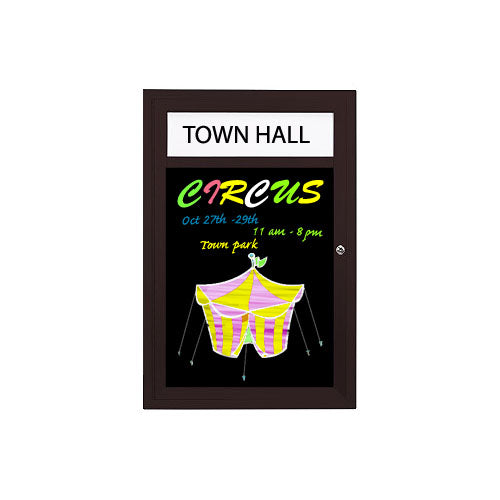 SwingCase Indoor Enclosed Dry Erase Black Marker Board Lighted with Free Personalized Message Header Text 