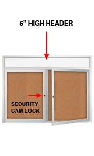Indoor Enclosed Bulletin Boards 48" x 60" with Message Header (2 DOORS)