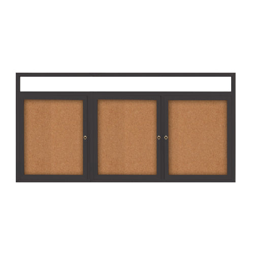 Indoor Enclosed Bulletin Boards 72" x 36" with Message Header (3 DOORS)