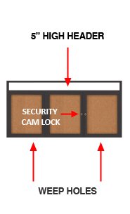 Indoor Enclosed Bulletin Boards 84" x 24" with Message Header (3 DOORS)