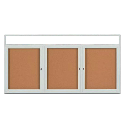 Enclosed Indoor Enclosed Bulletin Boards 96 x 30 w Message Header + Radius Edge 3 DOOR
