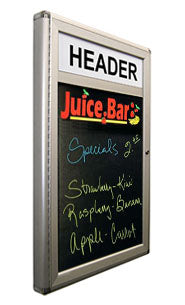 Wall Mount, Indoor Enclosed Dry Erase Black Board Markerboards with Message Header | Rounded Cabinet Corners 