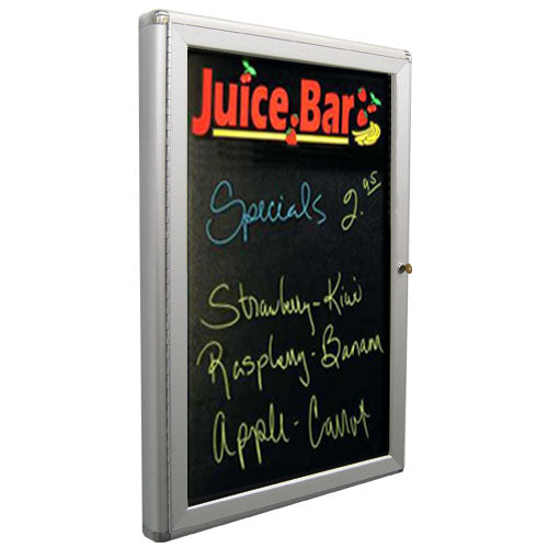Indoor Enclosed Dry Erase Black Markerboards | Rounded Corners Cabinet with Black Board Porcelain on Steel Writing Surface