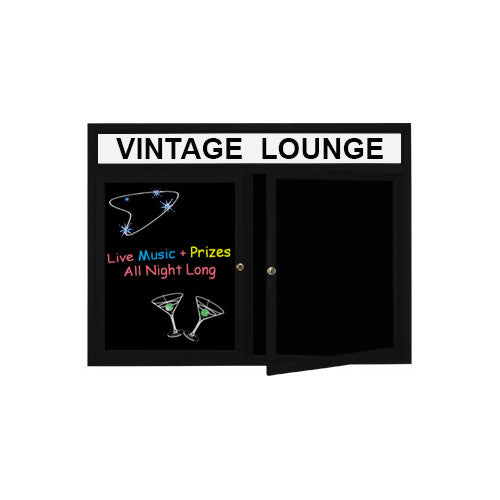 Indoor Enclosed Dry Erase Black Marker Board with Message Header | 2 and 3 Doors | Magnetic Black Porcelain Steel