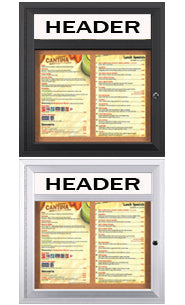 Indoor Enclosed Menu Cases with Header & Lights for 8 1/2" x 14" Portrait Menu Sizes