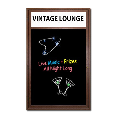 Indoor Enclosed Wood Framed Dry Erase Marker Board Display Case with Header (Black Board)