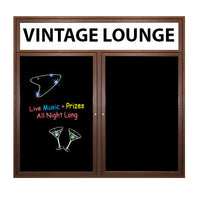 Indoor Black Marker Boards | Enclosed Wood Framed Dry Erase Boards with Message Header | 2 and 3 Door Displays | Black Porcelain on Steel Writing Surface