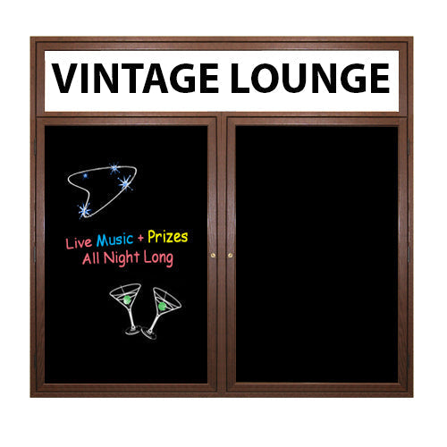 Indoor Black Marker Boards | Enclosed Wood Framed Dry Erase Boards with Message Header | 2 and 3 Door Displays | Black Porcelain on Steel Writing Surface