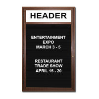 Indoor Wood Framed Letter Boards with Your Header | Single Door Display Case with Changeable Message Board in 12 Sizes