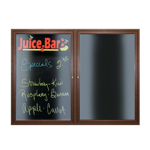 Indoor LED Lighted Enclosed Wood Framed Dry Erase Boards (Multiple Doors) - Black Porcelain Steel