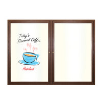 Indoor LED Lighted Enclosed Wood Framed Dry Erase Boards (Multiple Doors) - White Porcelain Steel
