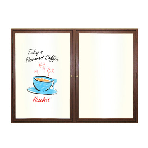 Indoor LED Lighted Enclosed Wood Framed Dry Erase Boards (Multiple Doors) - White Porcelain Steel