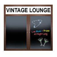 Indoor LED Lighted Enclosed Wood Framed Dry Erase Boards with Header (Multiple Doors) - Black Porcelain Steel