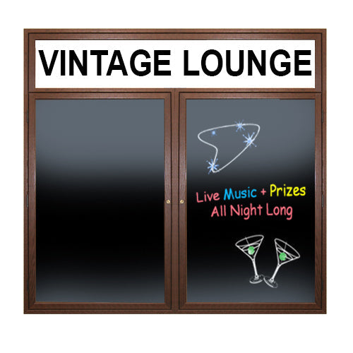 Indoor LED Lighted Enclosed Wood Framed Dry Erase Boards with Header (Multiple Doors) - Black Porcelain Steel