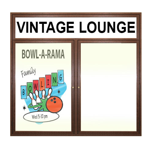 Indoor LED Lighted Enclosed Wood Framed Dry Erase Boards with Header (Multiple Doors) - White Porcelain Steel