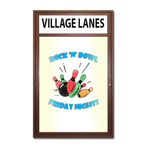 Indoor LED Lighted Enclosed Wood Framed Dry Erase Boards with Header (White Board) | Single Door Message Board