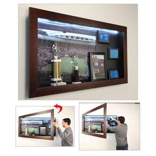 ENCLOSED 3 INCH WOOD LED LIGHTED LARGE SHADOWBOXES IN LANDSCAPE POSITION