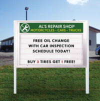 Value Line Outdoor 72 x 48 Marquee Reader Board On Two Posts with Your Personalized Message Header | Single-Sided Metal Cabinet