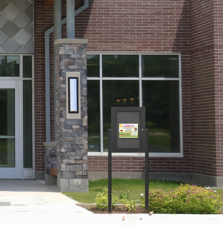 SwingCase 22x28 Outdoor Enclosed Bulletin Board Display Case + Two Posts | Single Door Metal Cabinet