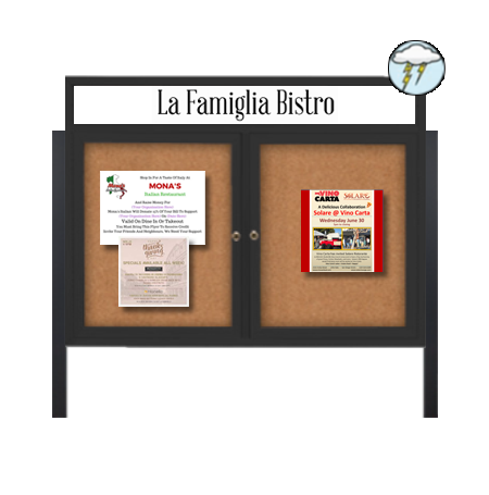 Freestanding Enclosed Outdoor Bulletin Boards 40" x 40" with Message Header and Posts (2 DOORS)