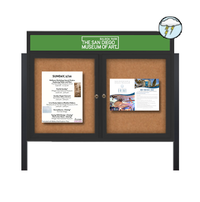 Freestanding Enclosed Outdoor Bulletin Boards 60" x 40" with Message Header and Posts (2 DOORS)