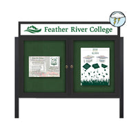 Free-Standing Enclosed Outdoor Bulletin Board 60" x 48" with Posts | Metal Display Case Two Door and Free Personalized Message Header