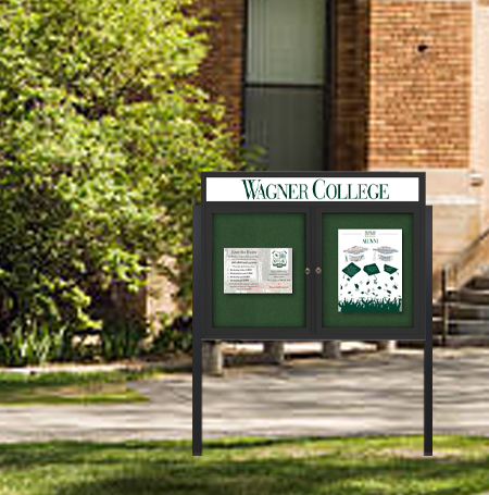 Freestanding Enclosed Outdoor Bulletin Boards 60" x 48" with Message Header and Posts (2 DOORS)
