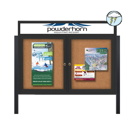 Freestanding Enclosed Outdoor Bulletin Boards 60" x 60" with Message Header and Posts (2 DOORS)