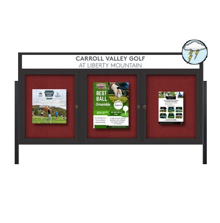 Freestanding Enclosed Outdoor Bulletin Boards 72" x 24" with Message Header and Posts (3 DOORS)
