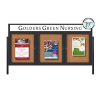 Freestanding Enclosed Outdoor Bulletin Boards 72" x 30" with Message Header and Posts (3 DOORS)
