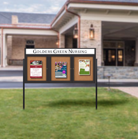 Freestanding Enclosed Outdoor Bulletin Boards 72" x 30" with Message Header and Posts (3 DOORS)