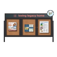 Freestanding Enclosed Outdoor Bulletin Boards 72" x 36" with Message Header and Posts (3 DOORS)