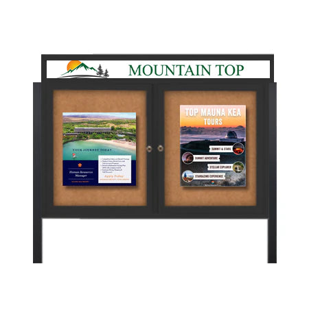 Freestanding Enclosed Outdoor Bulletin Boards 72" x 36" with Message Header and Posts (2 DOORS)