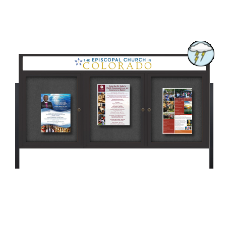 Freestanding Enclosed Outdoor Bulletin Boards 72" x 48" with Message Header and Posts (3 DOORS)