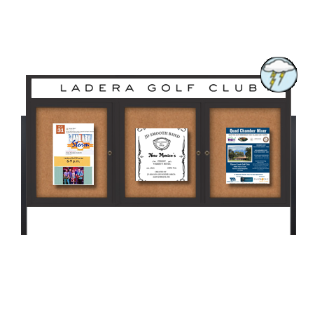 Freestanding Enclosed Outdoor Bulletin Boards 84" x 24" with Message Header and Posts (3 DOORS)