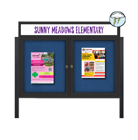 Freestanding Enclosed Outdoor Bulletin Boards 84" x 24" with Message Header and Posts (2 DOORS)