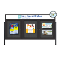Freestanding Enclosed Outdoor Bulletin Boards 84" x 36" with Message Header and Posts (3 DOORS)