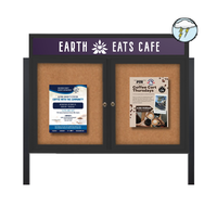 Freestanding Enclosed Outdoor Bulletin Boards 84" x 36" with Message Header and Posts (2 DOORS)