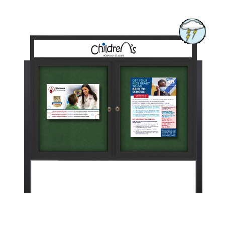 Freestanding Enclosed Outdoor Bulletin Boards 84" x 48" with Message Header and Posts (2 DOORS)