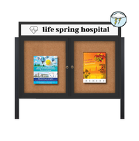 Freestanding Enclosed Outdoor Bulletin Boards 96" x 30" with Message Header and Posts (2 DOORS)