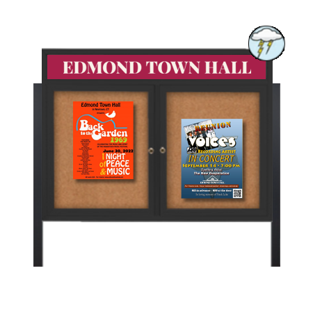 Freestanding Enclosed Outdoor Bulletin Boards 96" x 36" with Message Header and Posts (2 DOORS)