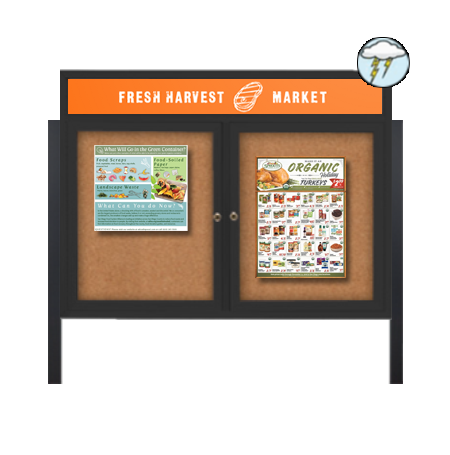 Free Standing 2-Door Outdoor Bulletin Boards w Header 96x48 SHIPS