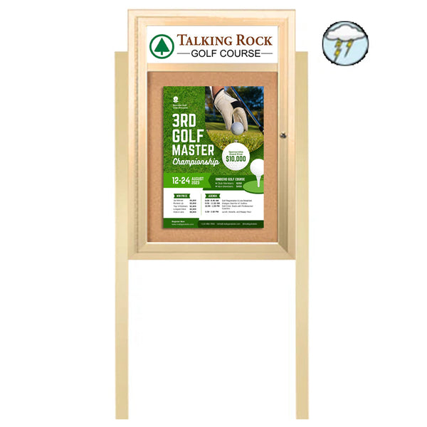 SwingCase Free-Standing 18x24 Outdoor Bulletin Board, LED Lighted with Your Message Header + Posts | Single Door Metal Cabinet