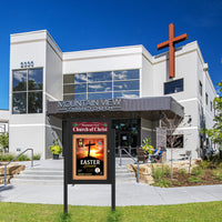 SwingCase Standing 22x28 Lighted Outdoor Bulletin Board Enclosed w Header + Posts (One Door)