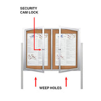 Outdoor Enclosed 84x30 Bulletin Cork Boards with Lights (with Radius Edge & Leg Posts) (2 DOORS)